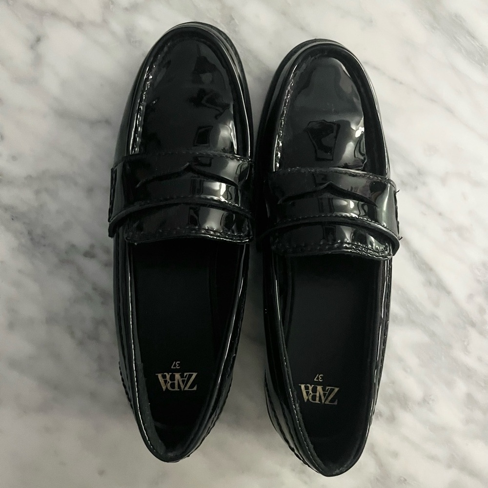 Zara Black Patent Penny Loafers